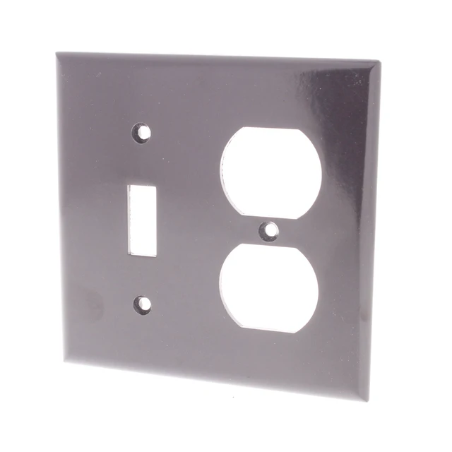 Alt view image 2 of 3 - Cooper Wiring Devices 2138B 2-Gang Combination Toggle Switch Duplex Receptacle Wallplate, Standard Size, Thermoset Plastic, Brown