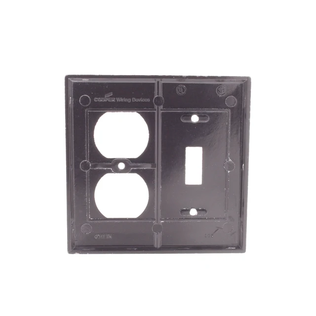 Alt view image 3 of 3 - Cooper Wiring Devices 2138B 2-Gang Combination Toggle Switch Duplex Receptacle Wallplate, Standard Size, Thermoset Plastic, Brown