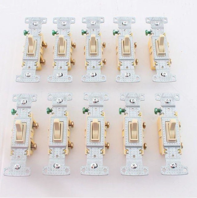 Main image of Hubbell RS115I tradeSELECT Single Pole Toggle Light Switch, 15A 120V, Push-In & Side Wired, Grounding, Ivory (Pack of 10)