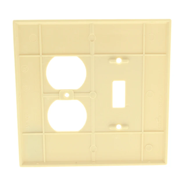 Alt view image 3 of 3 - Cooper Wiring Devices 2148V 2-Gang Combination Toggle Switch Duplex Outlet Wall Plate, Oversize, Thermoset Plastic, Ivory