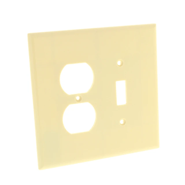 Alt view image 2 of 3 - Cooper Wiring Devices 2148V 2-Gang Combination Toggle Switch Duplex Outlet Wall Plate, Oversize, Thermoset Plastic, Ivory