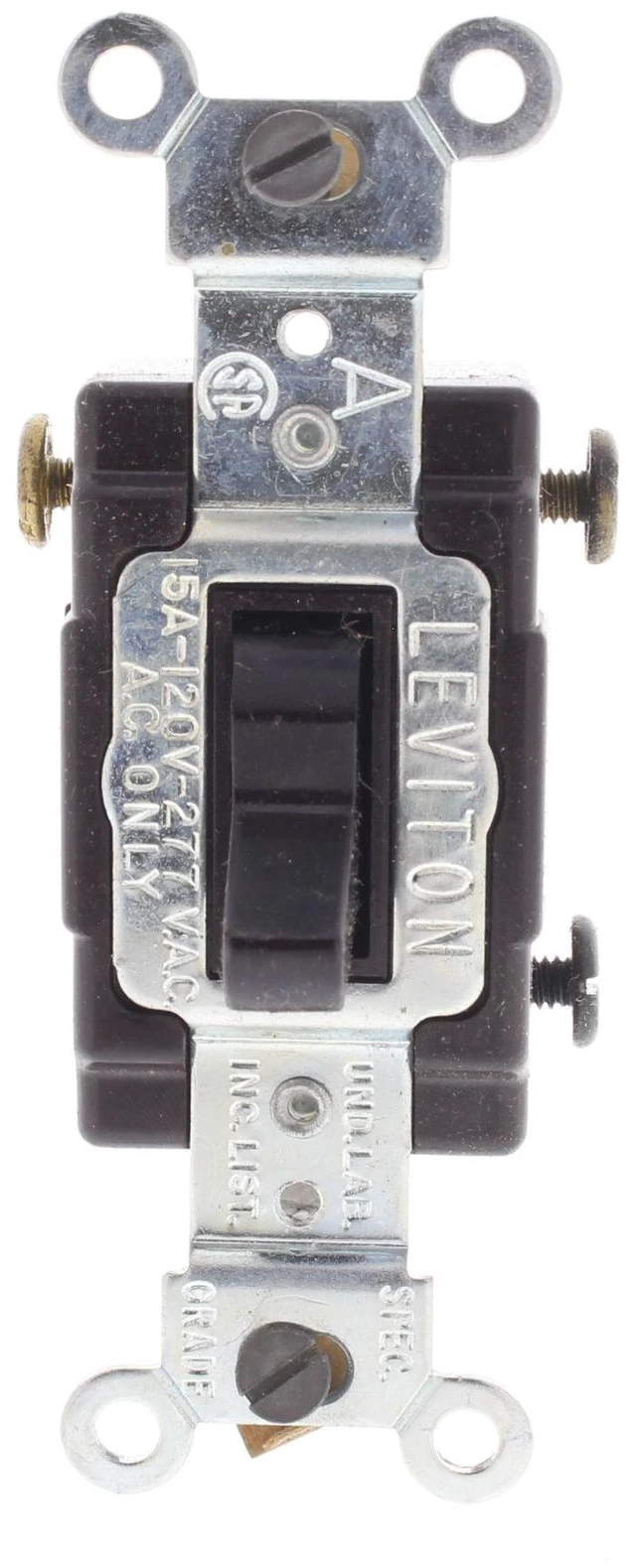 Main image of Leviton Brown COMMERCIAL Grade 3-Way Toggle Wall Light Switch Non-Grounding 15A 120/277VAC 5503