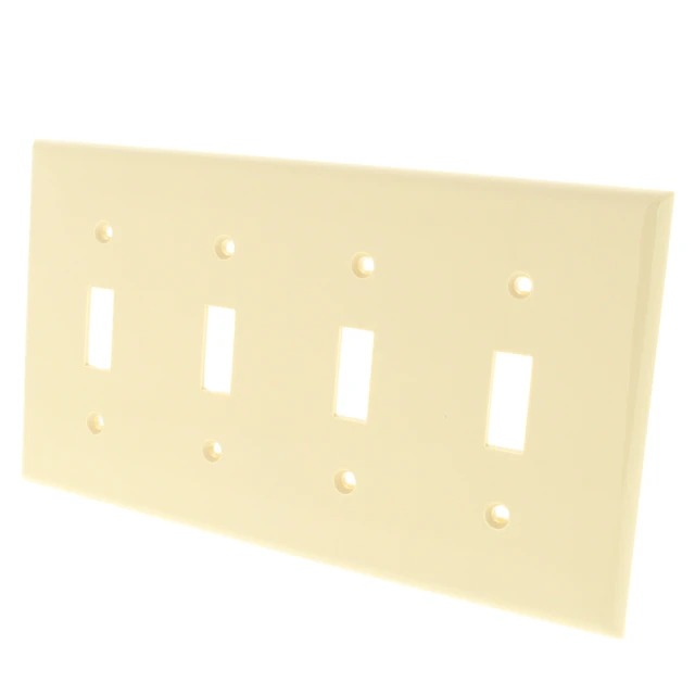 Alt view image 2 of 3 - Leviton 80712-I 4-Gang Toggle Switch Wall Plate, Standard Size, Thermoplastic Nylon, Ivory