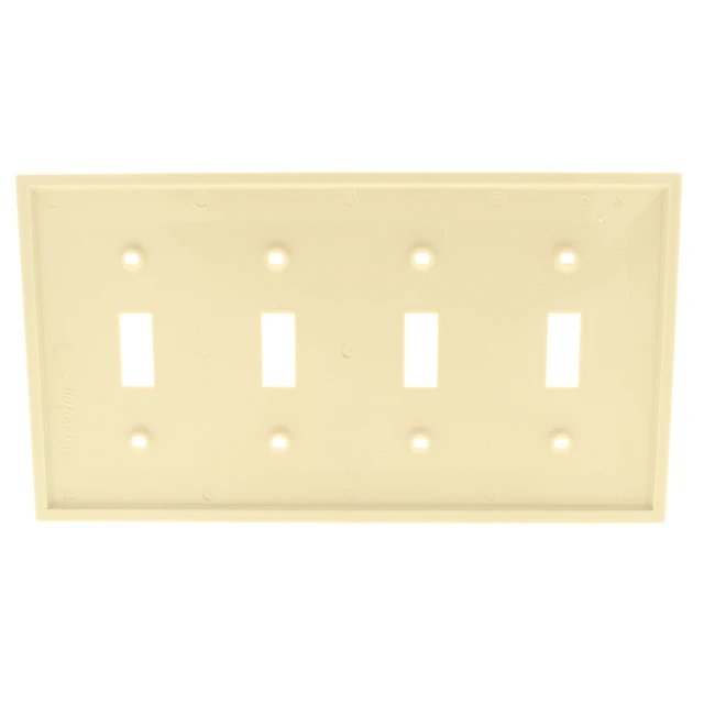 Alt view image 3 of 3 - Leviton 80712-I 4-Gang Toggle Switch Wall Plate, Standard Size, Thermoplastic Nylon, Ivory