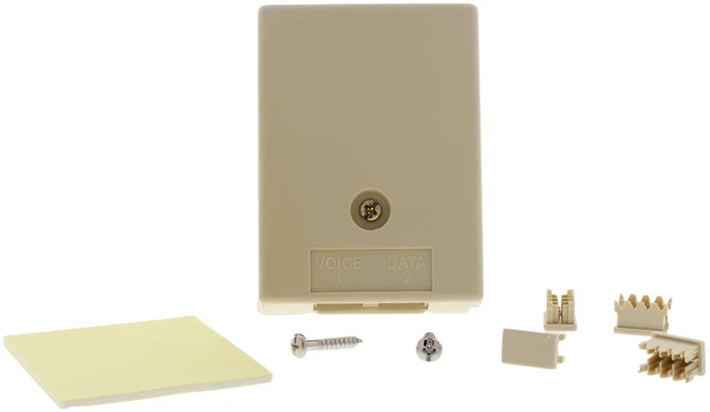Main image of Leviton 41086-IDB Duplex Telephone and Data Jack, 6-Wire Phone, Cat 3 Data, Surface Mount, Ivory