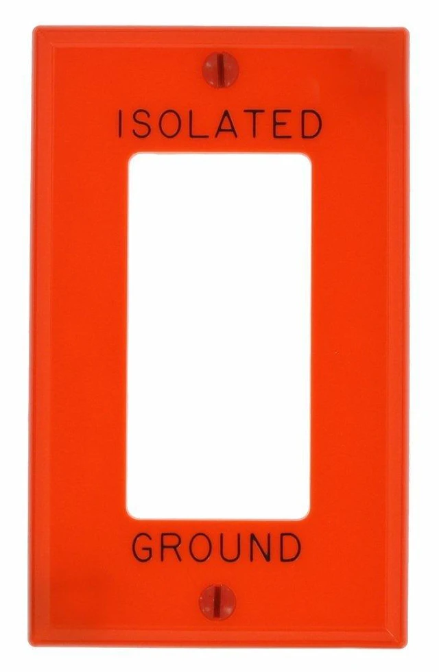 Main image of Leviton 1-Gang Decora GFCI Wall Plate, Permanently Hot Stamped "Isolated Ground", Standard Size Cover, Thermoset Plastic, 80401-IG, Orange