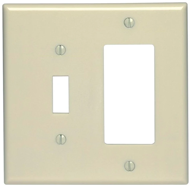 Main image of Leviton 80605-A Almond Midway Two Gang Combination Toggle Switch Decora Wall Plate