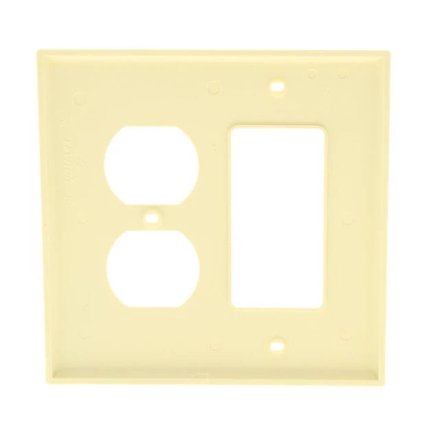 Alt view image 3 of 3 - Leviton 2-Gang Combination Duplex Receptacle Outlet & Decora/GFCI/Rocker Switch Wall Plate, Unbreakable Thermoplastic, Midway Size, PJ826-A, Almond