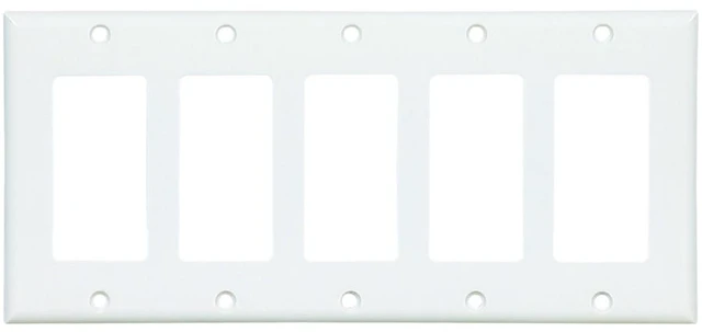 Main image of Cooper Wiring Devices 2165W 5-Gang Decorator GFCI Rocker Switch Wall Plate, Thermoset Plastic, Standard Size, White