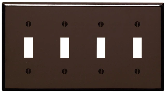 Main image of Leviton 85012 Brown Four Gang Toggle Light Switch Wall Plate