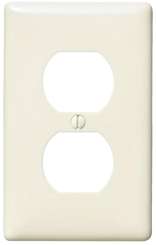 Main image of Hubbell NPJ8LA 1-Gang Duplex Outlet Receptacle Wall Plate, Unbreakable Nylon Cover, Mid-Size, Light Almond