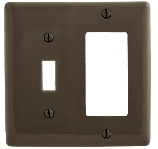 Main image of Hubbell NPJ126 Brown Mid-Size Combination Two Gang One Toggle One Decorator Wall Plate