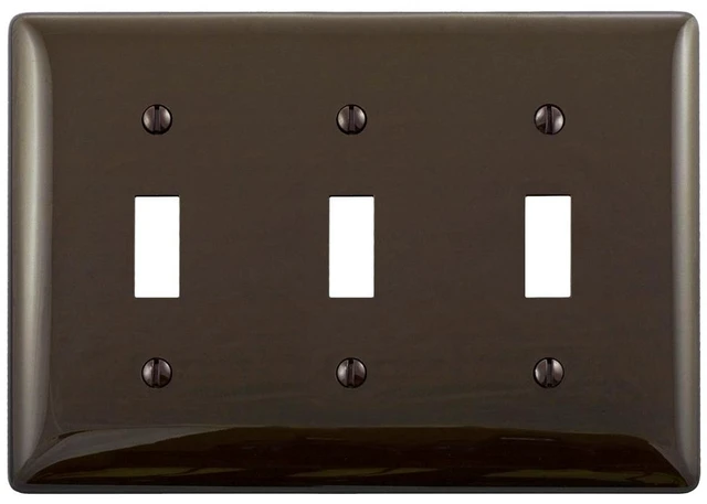 Main image of Hubbell NPJ3 Brown 3-Gang Unbreakable Mid-Size Switch Plate Cover Wallplate