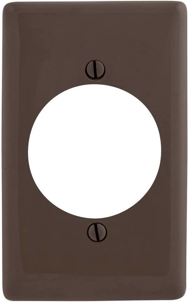 Main image of Hubbell NPJ724 1-Gang Single Outlet Receptacle Wall Plate, 2.15-Inch Diameter Opening, Unbreakable Nylon, Mid-Size, Brown