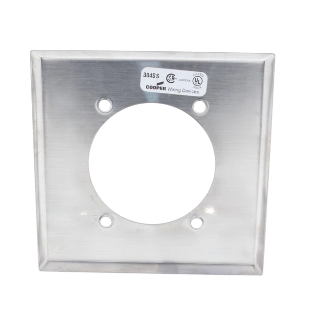 Alt view image 2 of 3 - Cooper 2-Gang Stainless Steel Standard Single Receptacle Stainless Steel Wall Plate 93223