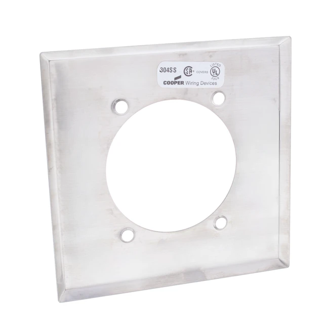 Alt view image 3 of 3 - Cooper 2-Gang Stainless Steel Standard Single Receptacle Stainless Steel Wall Plate 93223