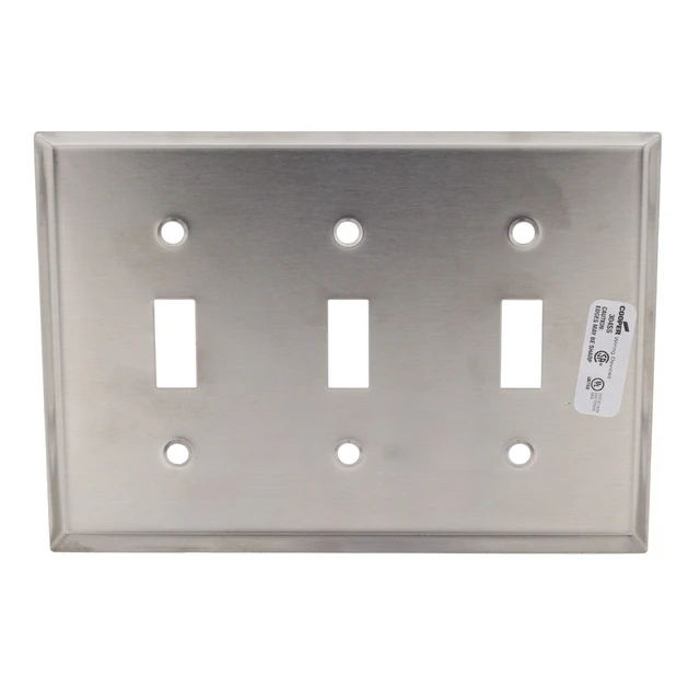 Alt view image 3 of 3 - Cooper 93073 Stainless Steel Three Gang Toggle Light Switch Wall Plate