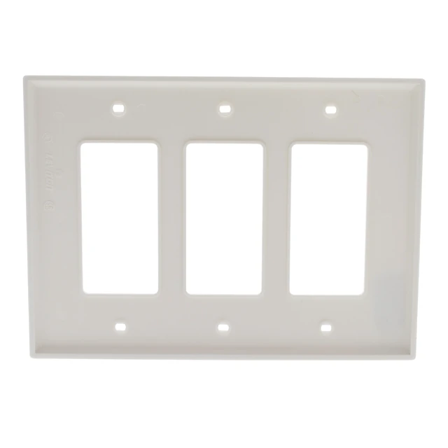 Alt view image 3 of 3 - Leviton 3-Gang Decora GFCI Rocker Switch Wall Plate, Unbreakable Thermoplastic, Midway Size, PJ263-W, White