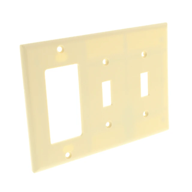 Alt view image 2 of 3 - Cooper 2173V Ivory Three Gang Combination WallPlate, 2-Toggle 1-Decorator Opening