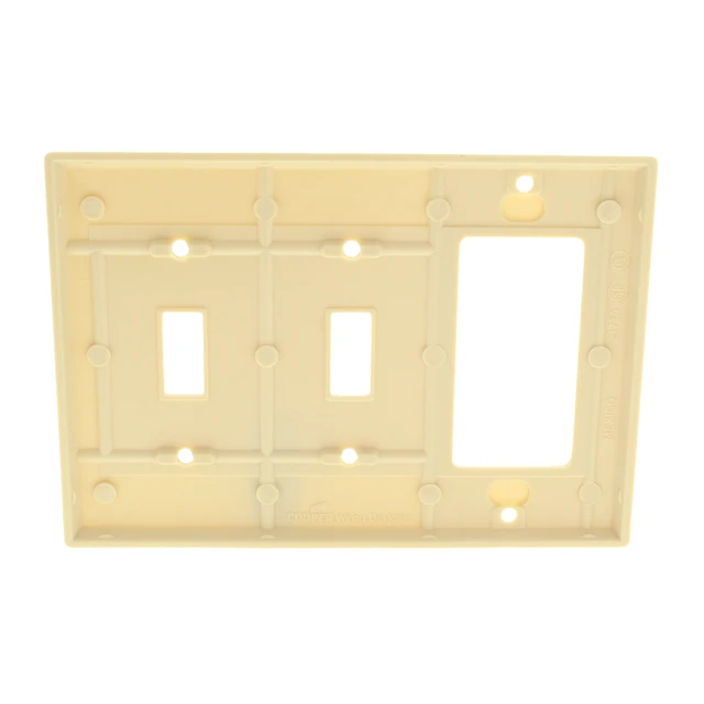 Alt view image 3 of 3 - Cooper 2173V Ivory Three Gang Combination WallPlate, 2-Toggle 1-Decorator Opening