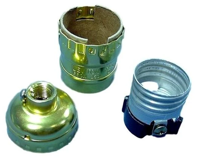 Main image of Leviton 9347 Keyless Lamp Holder, Short Electrolier Design, E26 Medium Base, Aluminum Shell w/Gold Finish