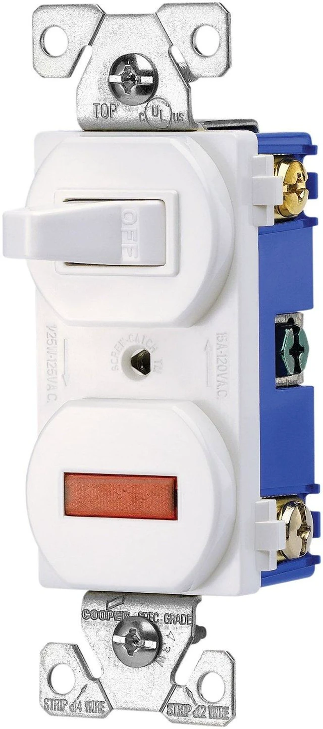 Main image of Cooper 277W White Combination Single Pole Toggle Light Switch with Pilot Light