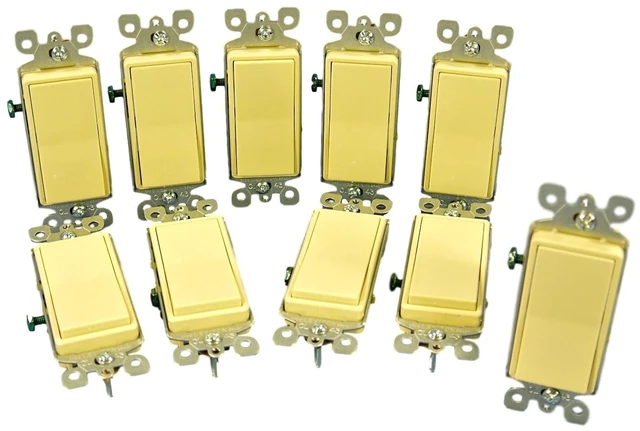 Main image of Leviton 5601-2I Ivory Decora Single Pole Rocker Light Switch 15A (Pack of 10)