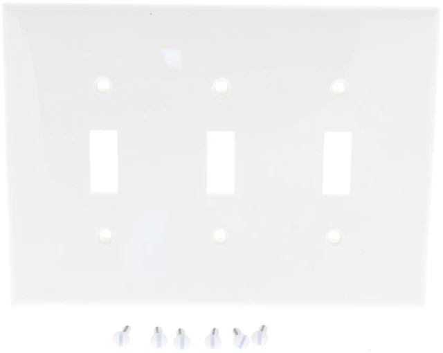 Main image of Leviton 3-Gang Toggle Switch Wall Plate, Midway Size Cover, Unbreakable Thermoplastic, PJ3-W, White