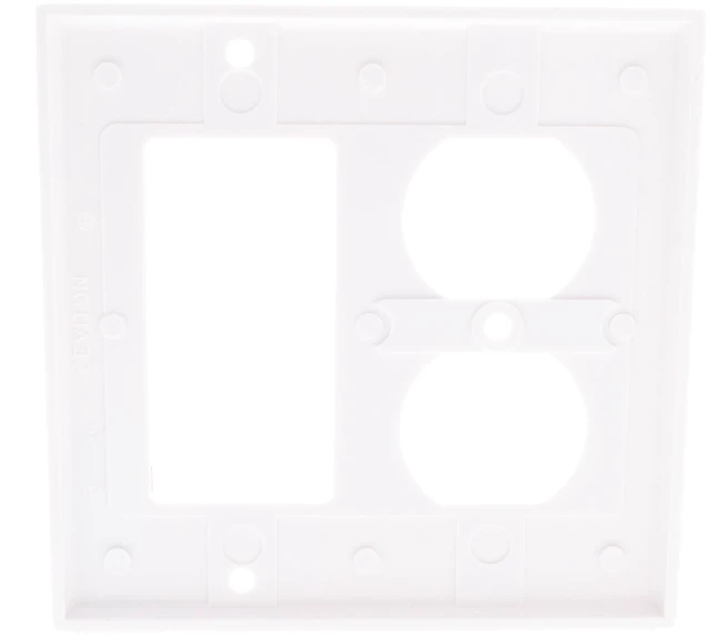 Alt view image 3 of 3 - Leviton 80455-W White Two Gang Combination Toggle Switch Decora Wall Plate