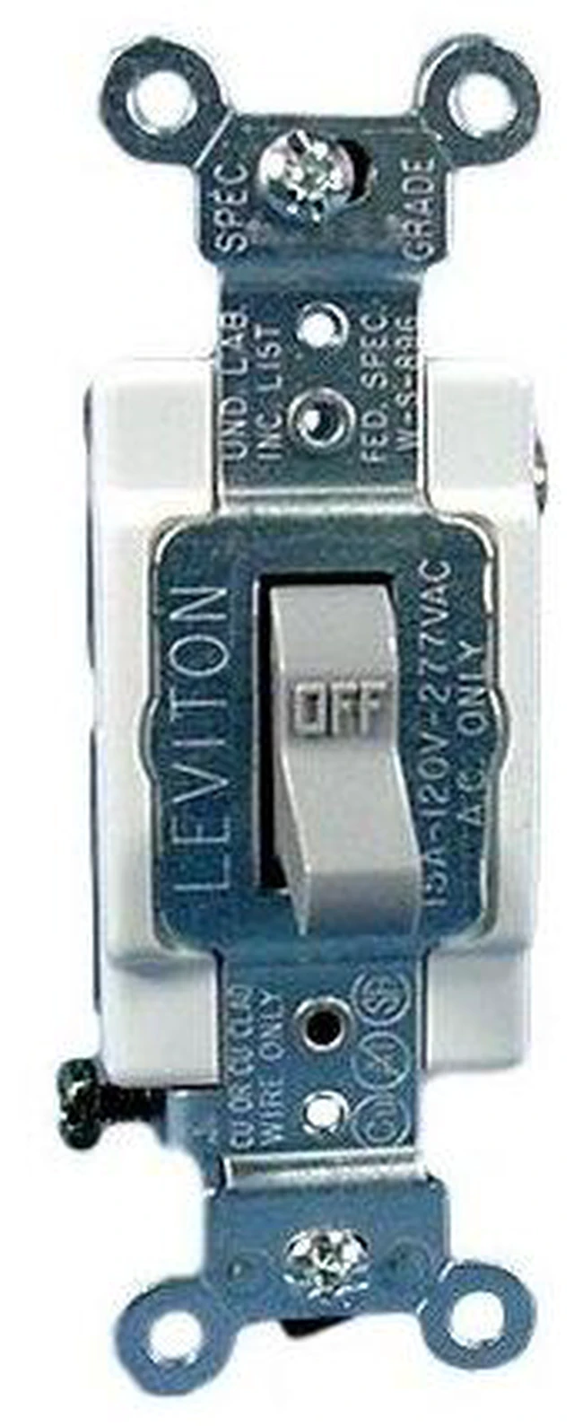 Main image of Leviton CS115-2G Gray Commercial Grade Single Pole Toggle Light Switch 15A