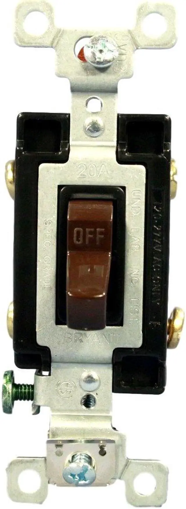Main image of Bryant CSB220B Brown Double Pole Commercial Grade Toggle Switch 20A 120/277V AC