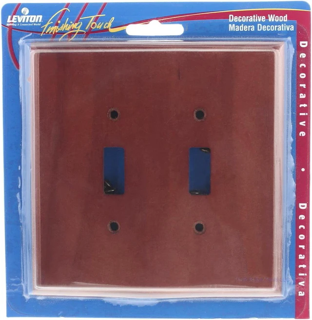 Alt view image 3 of 7 - Leviton Cherry Wood Finish 2-Gang Toggle Switch Cover Wallplate 89209-CHR
