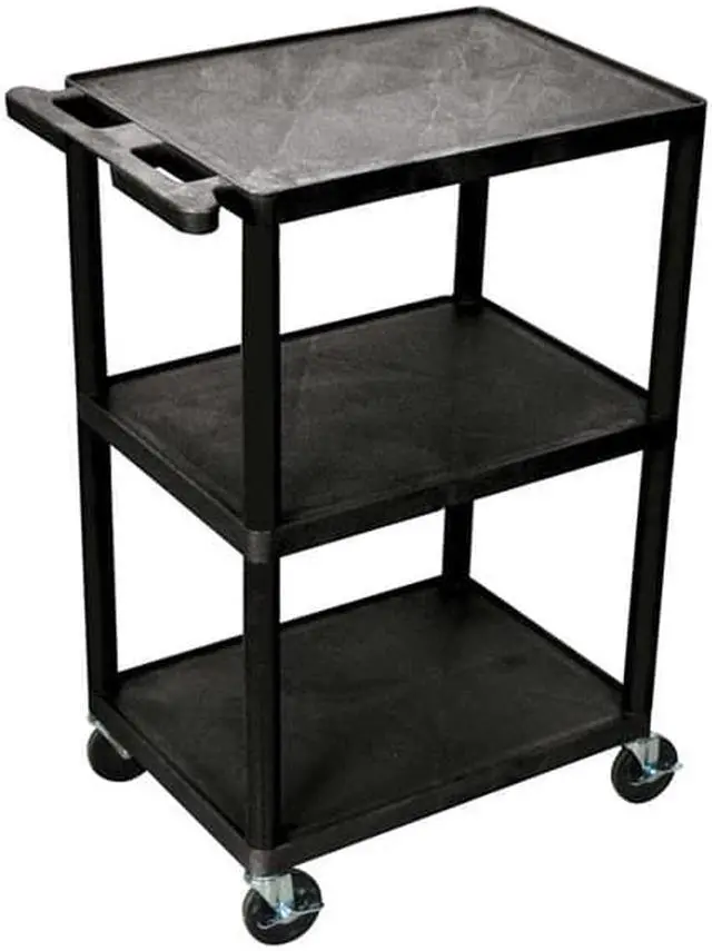 Alt view image 2 of 11 - Luxor HE42 3 Shelves Structural Foam Plastic Utility Cart Black