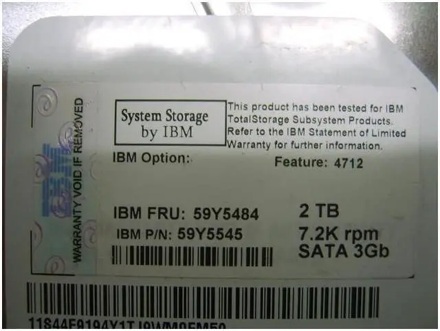 Main image of IBM 59Y5484 2Tb 7200Rpm Sataii 3.5Inch Dual Port Hot Swap Hard Drive With Tray For Xseries Storage