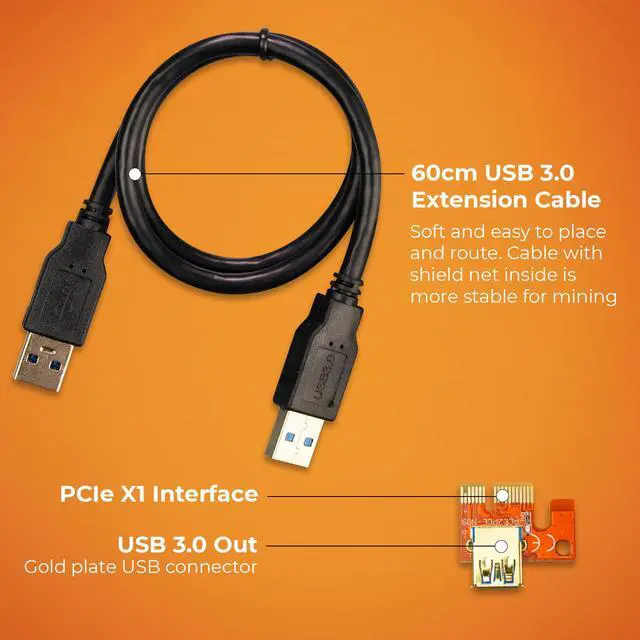 Alt view image 5 of 6 - AAAwave PCIE Riser VER 011 PRO 1x to 16x Graphic Extension for GPU Mining 60cm USB 3.0 Cable, 10 Solid Capacitors, 12 Led Lights, 2x 6PIN and 2 Power Options (Pack Of 1)