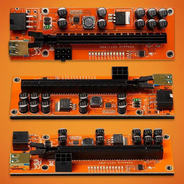 Alt view image 2 of 6 - AAAwave PCIE Riser VER 011 PRO 1x to 16x Graphic Extension for GPU Mining 60cm USB 3.0 Cable, 10 Solid Capacitors, 12 Led Lights, 2x 6PIN and 2 Power Options (Pack Of 1)