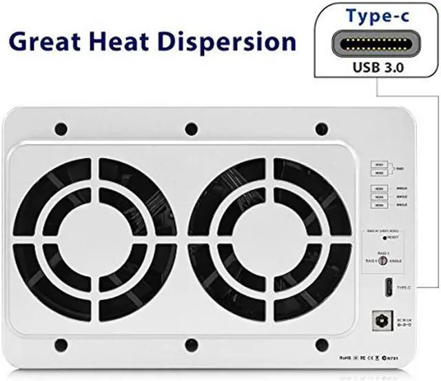 Alt view image 5 of 14 - TerraMaster D5-300C USB3.0(5Gbps) Type C 5-Bay RAID Enclosure Support RAID 0/1/Single Exclusive 2+3 RAID Mode Hard Drive RAID Storage (Diskless)