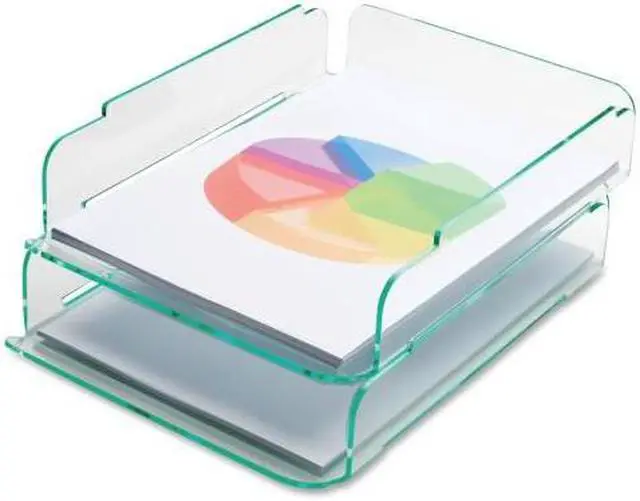 Alt view image 7 of 18 - Lorell Stacking Letter Tray 2/PK 13"x10-1/4"x2-3/4" CL/Green 80655