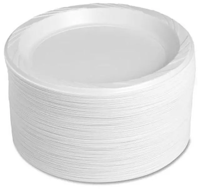 Alt view image 2 of 8 - 9" Plastic Round Plates Reusable/Disposable 125/PK White