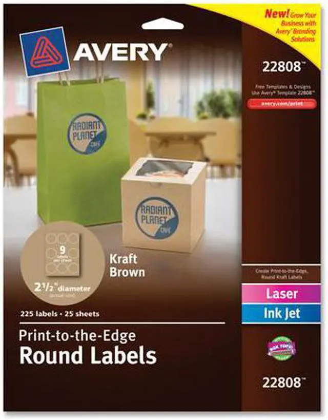 Main image of Avery Round Print-to-the-Edge Labels 2 1/2" dia Brown Kraft 225/PK 22808