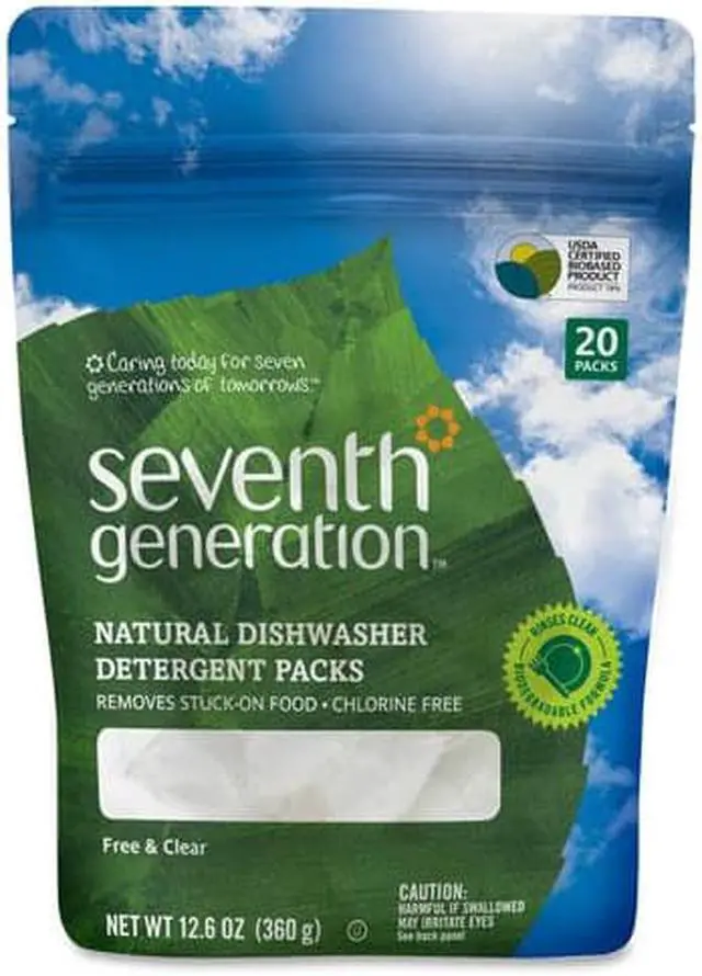 Alt view image 9 of 17 - Seventh Generation 22818PK Natural Dishwasher Detergent Concentrated Packs, Free & Clear, 20 Packets/Pack, 1 Pack