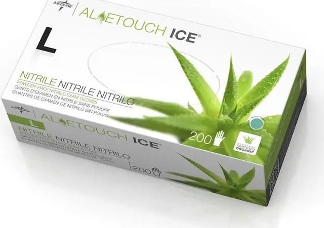 Alt view image 9 of 13 - Medline Aloetouch Ice Nitrile Exam Gloves Large Green 200/Box MDS195286
