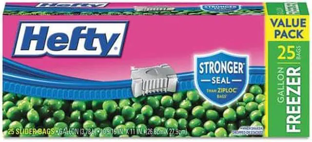 Alt view image 3 of 9 - Hefty One Zip Slider Bags Freezer 1gal 2.5 mil Clear 25/Box R82425
