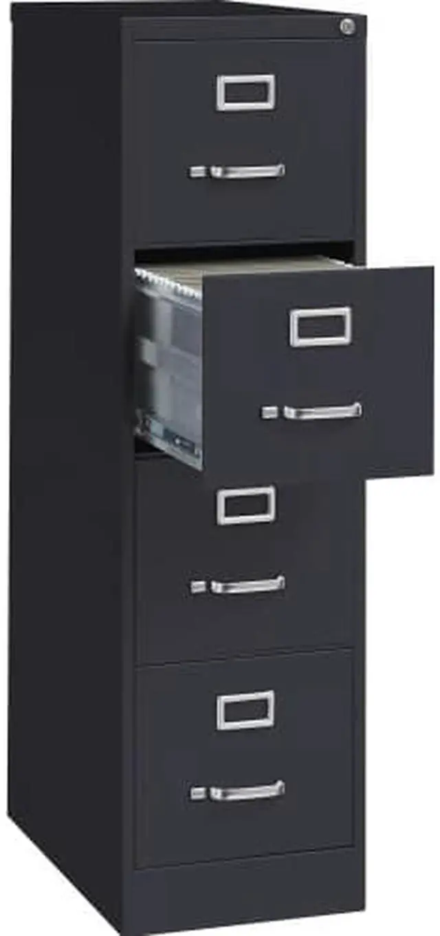 Alt view image 3 of 12 - Lorell 4-Drawer Vertical File w/ Lock 15"x25"x52" Black 60650