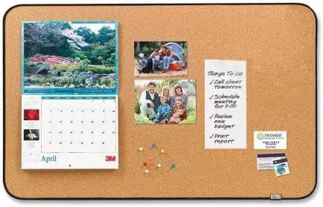 Alt view image 6 of 10 - Sticky Cork Self-Stick Bulletin Board, 36 X 22, Natural, Black Frame