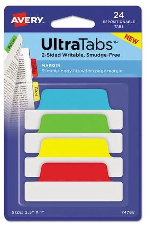 Alt view image 5 of 11 - Avery Ultra Tabs Repositionable Tabs 2.5 x 1 Primary:Green Red Yellow Blue 24/Pk 74768