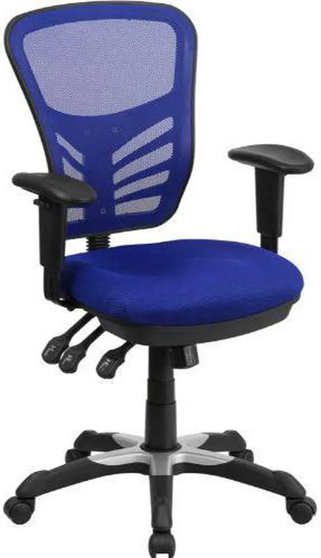 Alt view image 4 of 20 - Mid-Back Blue Mesh Multifunction Executive Swivel Ergonomic Office Chair with Adjustable Arms