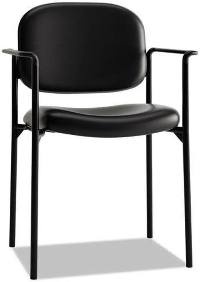 Alt view image 6 of 7 - HON Scatter Guest Chair with Arms- Leather Stacking Office Furniture,  Black (VL616)