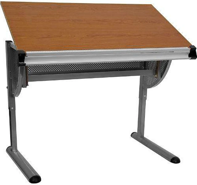 Alt view image 3 of 11 - Flash Furniture NAN-JN-2433-GG Adjustable Drawing and Drafting Table with Pewter Metallic Frame