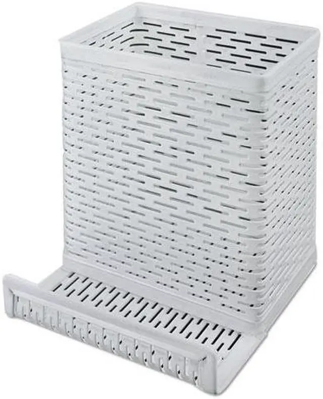 Alt view image 2 of 4 - Artistic Urban Collection Punched Metal Pencil Cup/Cell Phone Stand 3 1/2 x 3 1/2 White ART20014WH